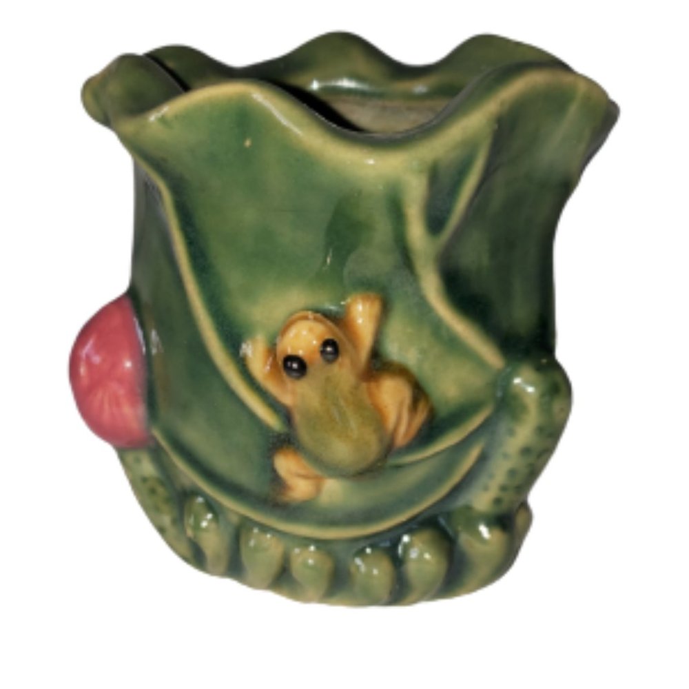 VTG Frog Mushroom Decoware AAA Imports Pottery Ceramic Planter Florida USA